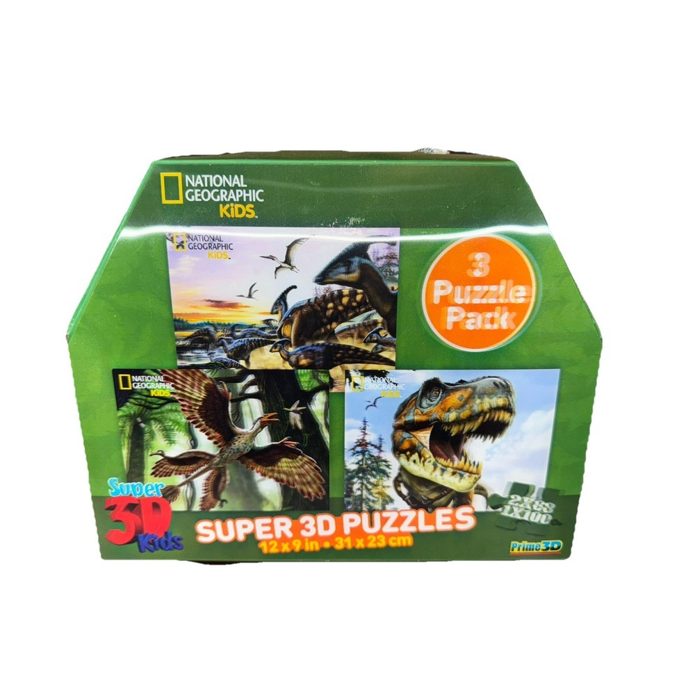 National Geographic Kids Súper 3D Puzzles Dinosaurs 3 Puzzles 63 & 100 Piece